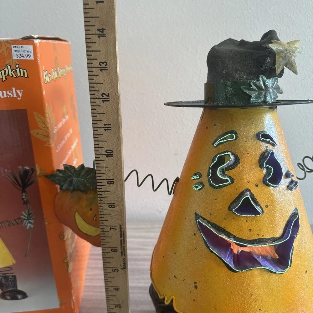 Vintage Fiber Optic Springy Pumpkin Collie Changing Halloween Decor W Box Tested